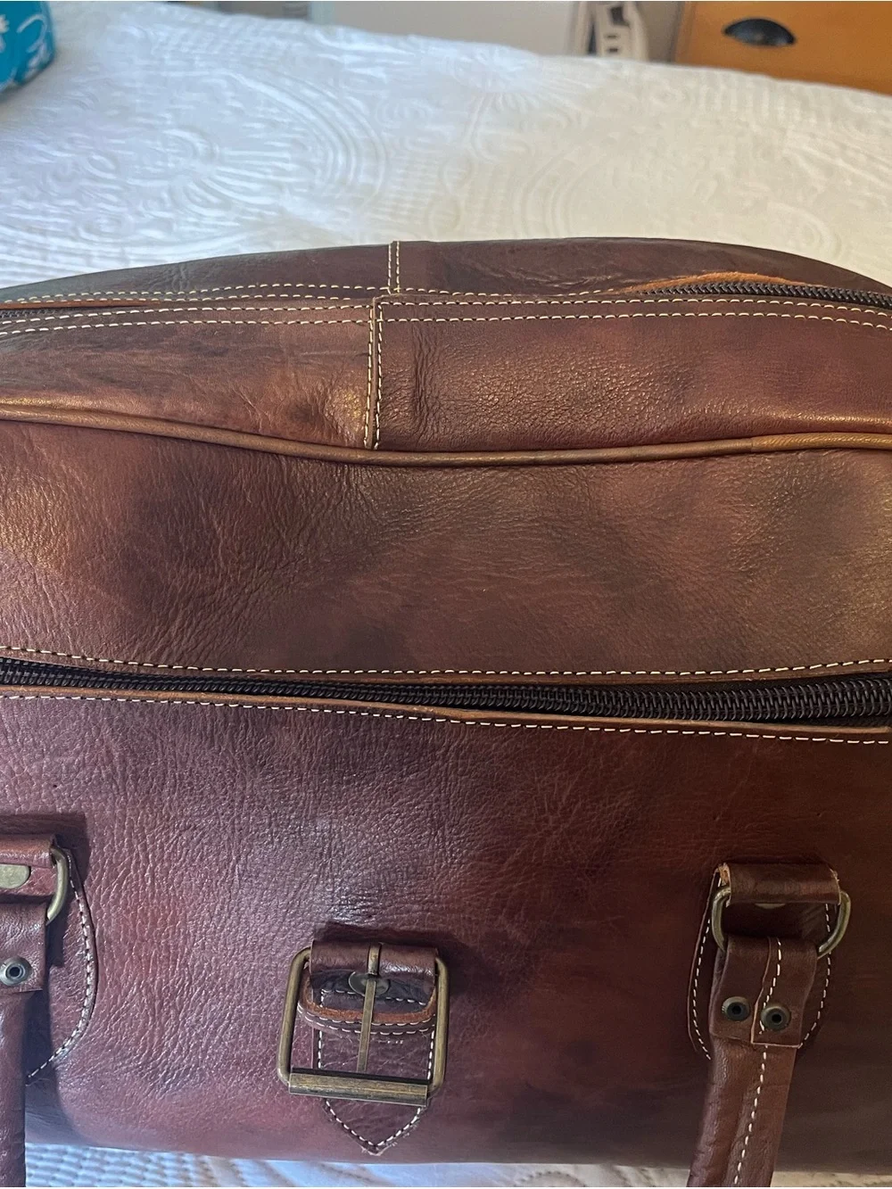 Large Classic CognacLeather Travel Bag/Full Grain Leather Bag/All Handmade